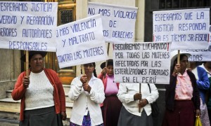 Women who suffered forced sterilization during the administration of former President Alberto Fujimori protest in Lima. Credit: AFP
