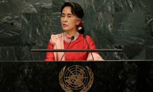 Aung San Suu Kyi adressing the UN General Assembly, outlining her visions for Myanmar. (Reuters)