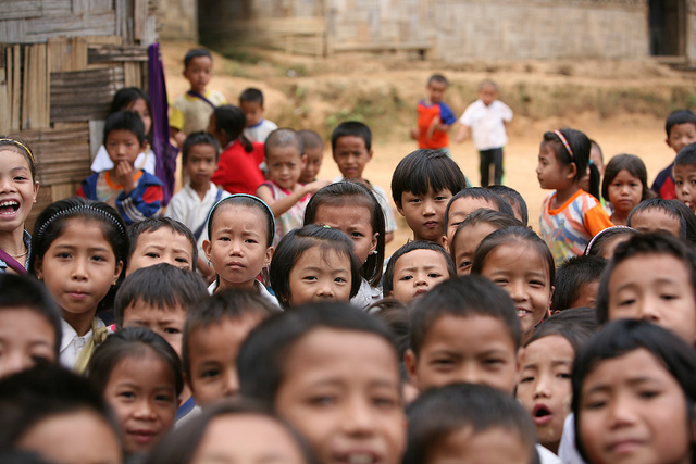 Children at the Ban Tractor refugee camp on the Thai/Burma border. Decades of conflict in Burma has led to forced displacement.