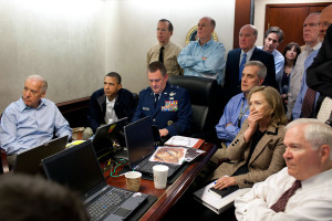 President Barack Obama and Vice President Joe Biden, along with with members of the national security team, receive an update on the mission against Osama bin Laden in the Situation Room of the White House, May 1, 2011. http://tinyurl.com/jzk3o4f
