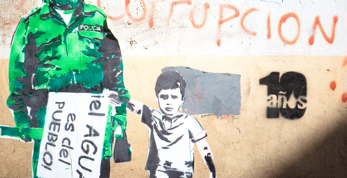 Art reminiscing Indigenous struggle at the 10-year anniversary of the Cochabamba Water War.