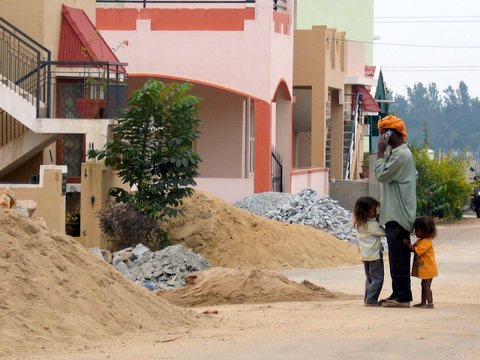 Labourer talking on the phone