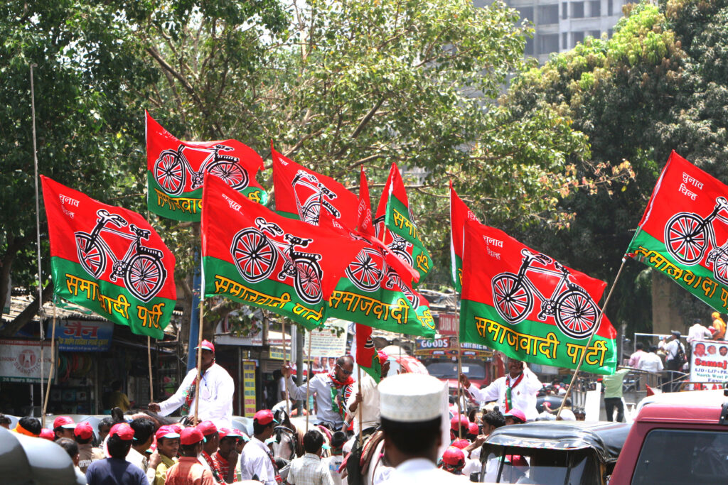 Party supporters waving flags