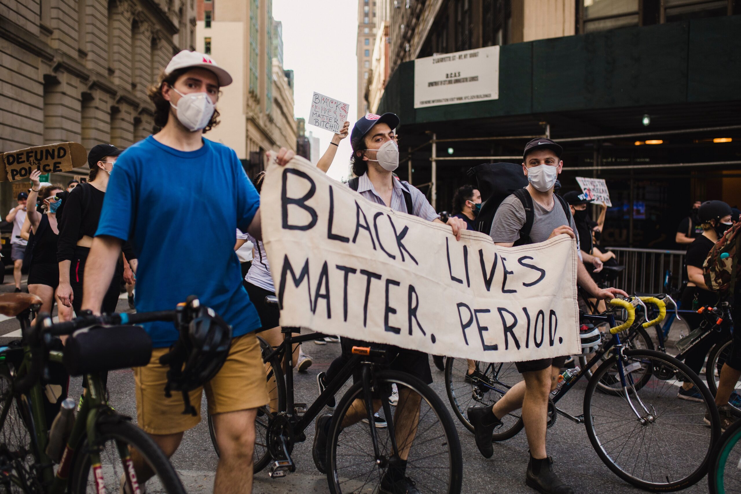 BLM protesters with their bicycles