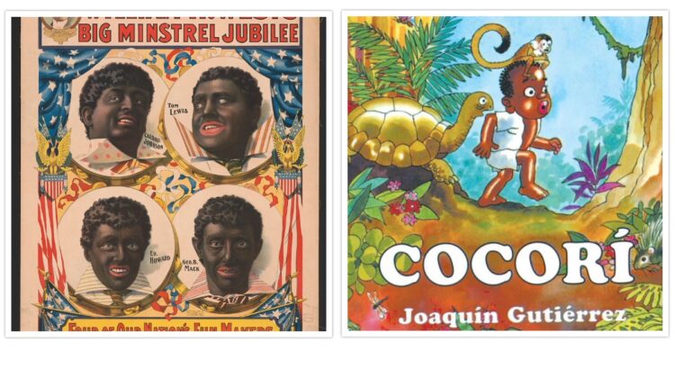 Comparison of theatrical blackface with the Cocorí book cover